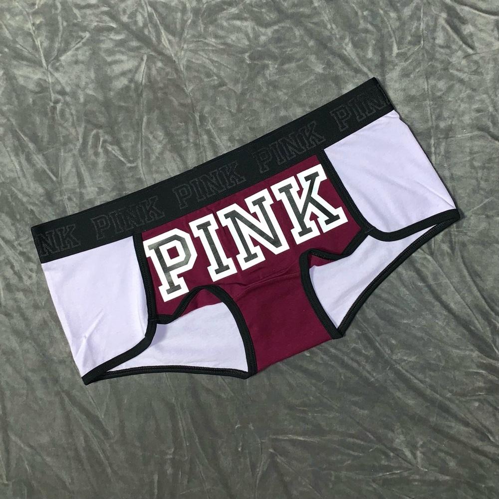 NWT Victoria’s Secret PINK Rare Logo Boyshort Shortie Panties Burgundy Purple M